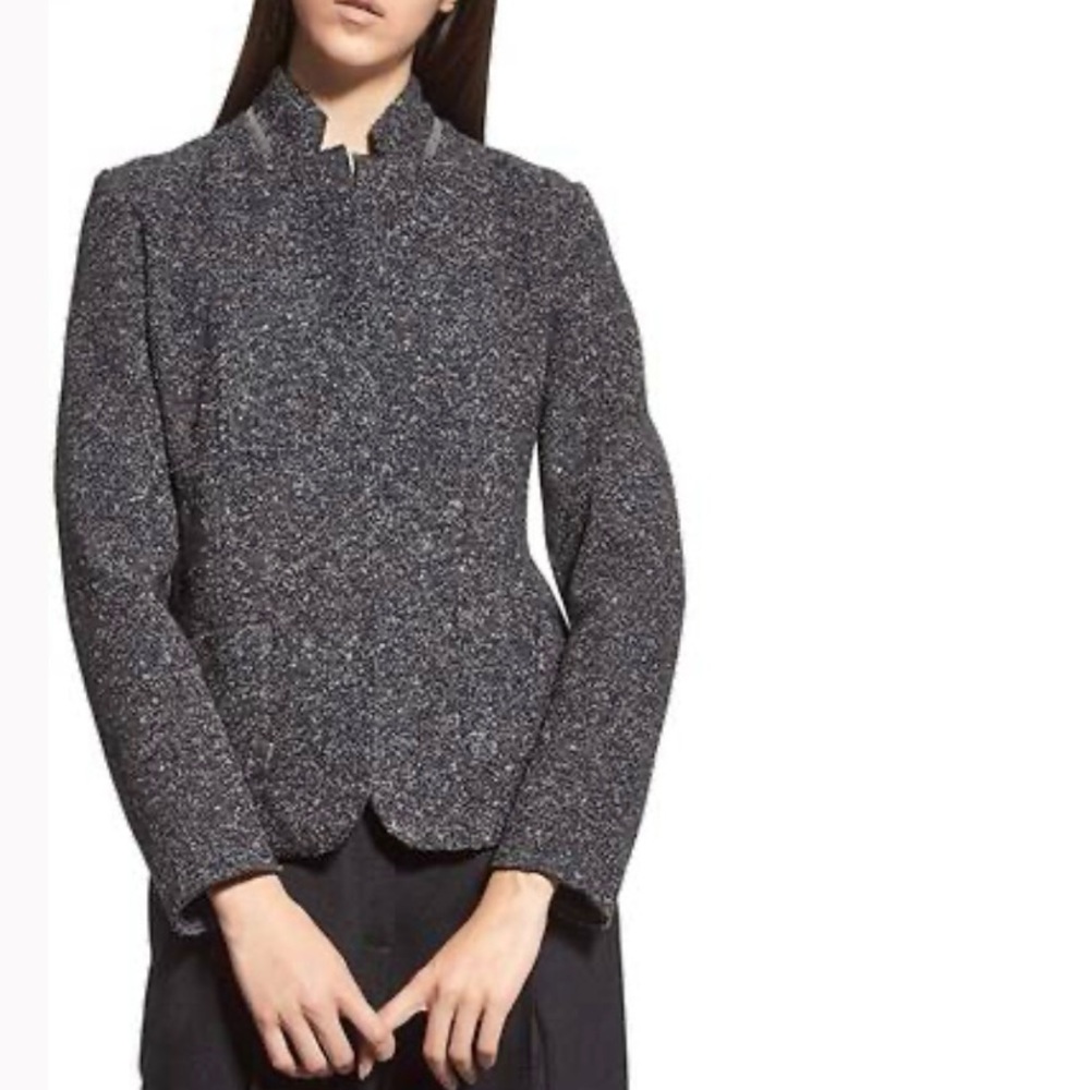 Fabiana Filippi Stand Collar Tweed Blazer Wool Silk Cashmere Blend Sz S